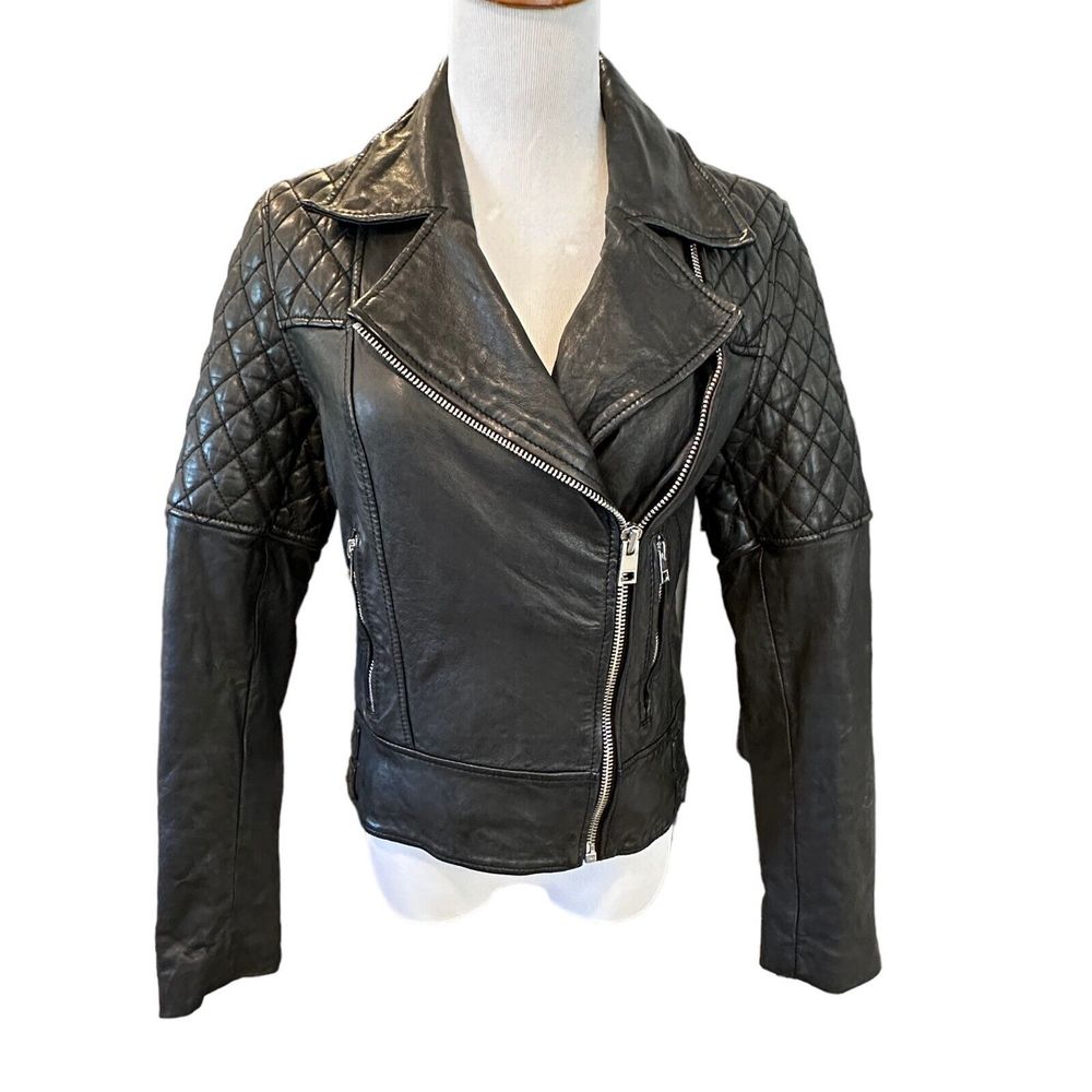 ALLSAINTS Walker Leather Motorcycle Jacket Moto Black Quilted US 6 EU 38 UK 10